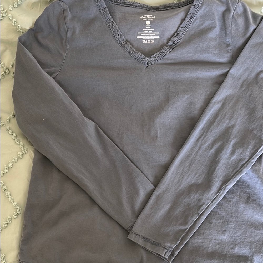 Old Ranch Blue Gray Long Sleeve V-Neck Shirt sz L